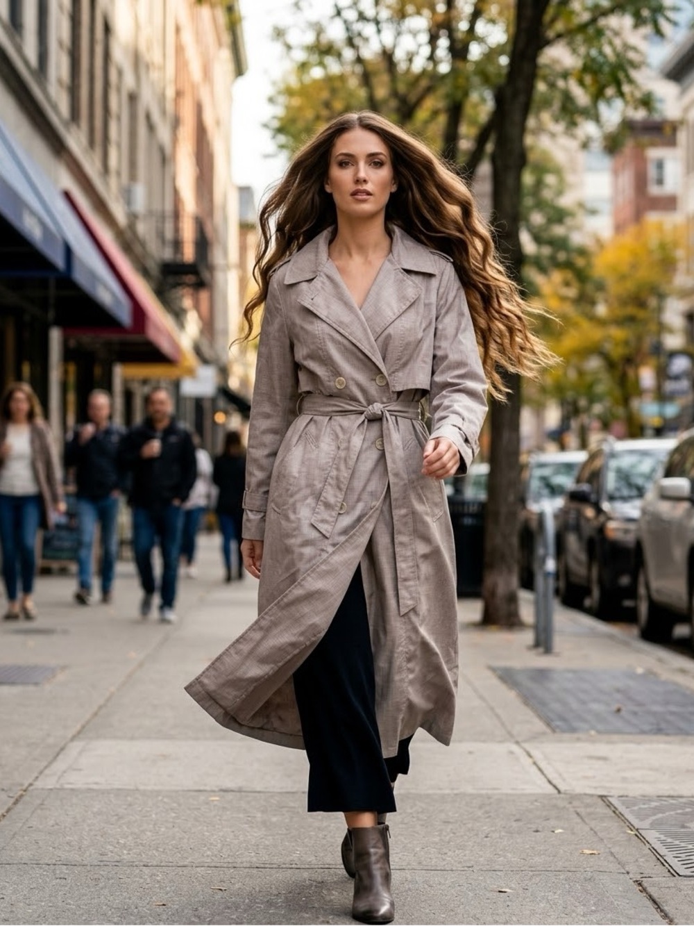 Vintage V.I.Petites Beige Double Breasted Maxi Trench Coat - Size M
